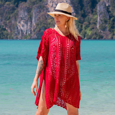 Knitted Hollow Out Cutout out Beach Jacket-Head Sexy Beach Cover Up Vacation Swimsuit Outerwear Sun Protection Clothing Women