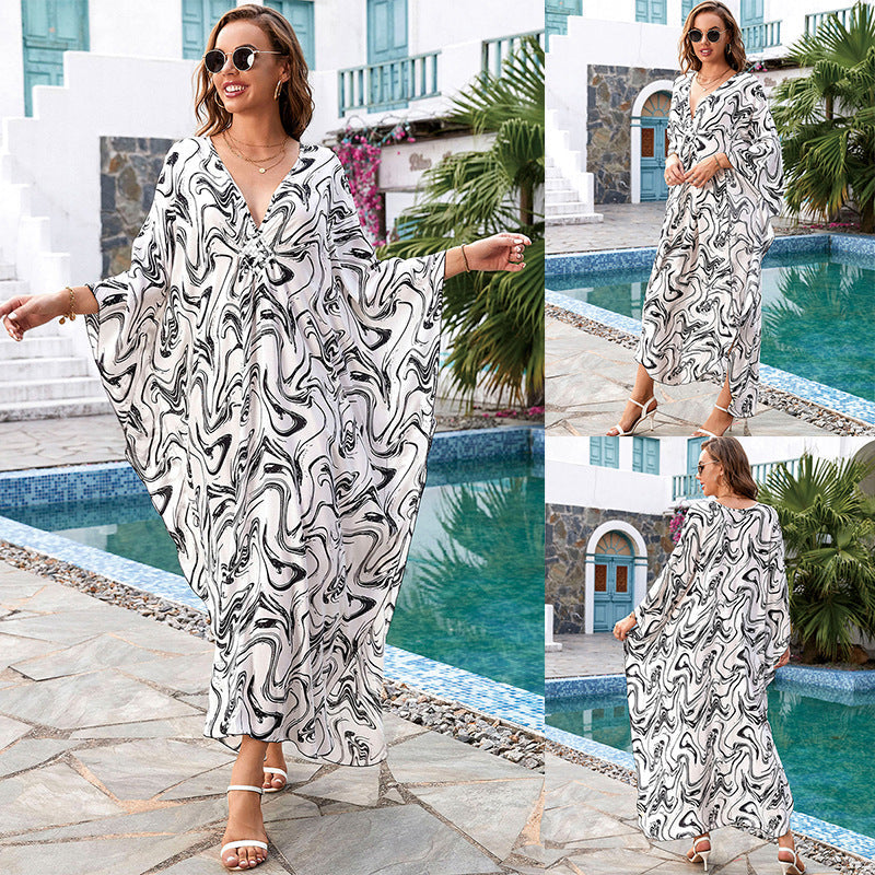 Printed Loose Robe Vacation Maxi Dress Women Beach Jacket Beach Cover Up
