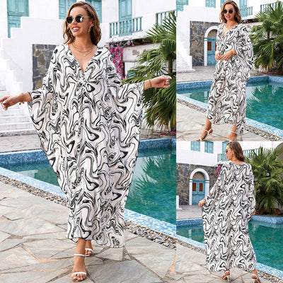 Printed Loose Robe Vacation Maxi Dress Women Beach Jacket Beach Cover Up