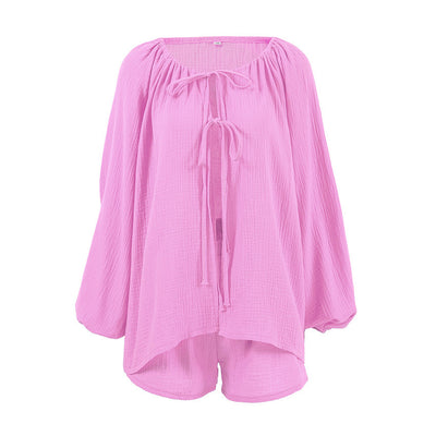 Autumn Loose Casual Cotton Pajamas Women Cardigan Long Sleeve Shorts Comfortable Homewear Can Be Worn outside