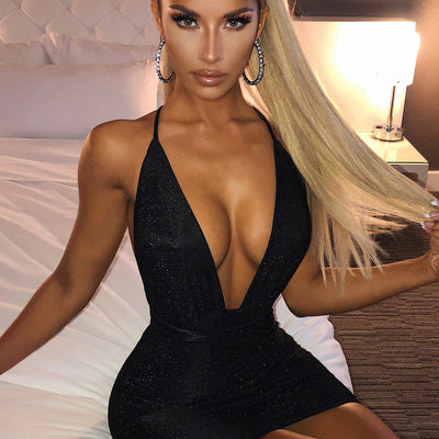 Arrival Women Clothing Deep V-neck Backless Lace-up Sexy Dress for Women