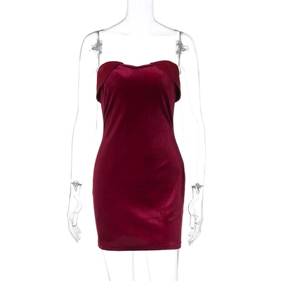 Women Clothing Summer Sexy Tube Top Package Hip Short Solid Color Slim Fit Dress