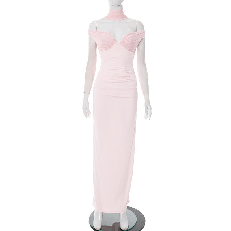 Women Clothing Summer Sexy Solid Color Ribbon Dress Women