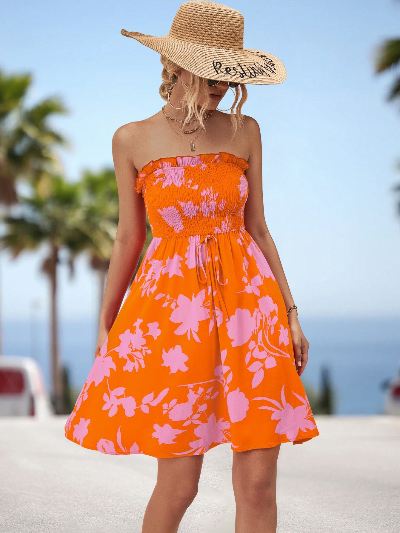 Women Clothing Printed Smocking Dress