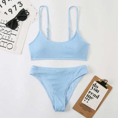 Wave Pattern Lady Sexy Split Triangle Strap Bikini Beach Nightclub Swimsuit