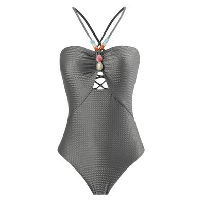 Arrival Solid Color One Piece Women Swimwear Suit French Retro Covering Belly Thin Swimming