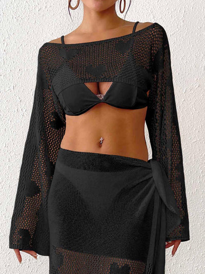 Women Love Jacquard Sexy Cutout Woven Blouse Beach Bikini Overclothes Short Top