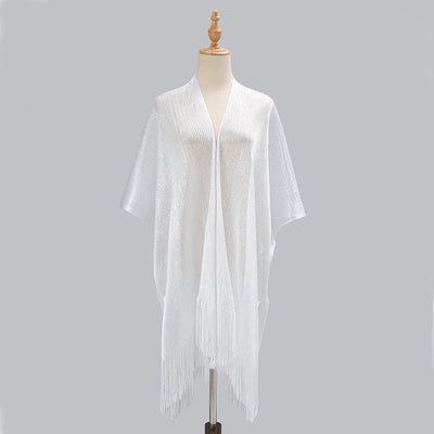 Beach Solid Color Sun Proof Tassel Knitting Beach Cover Up Sweater Shawl Cardigan