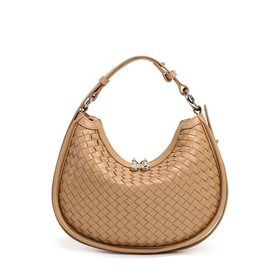 Woven Bag Women Woven Bag Idle Soft Leather Textured Oval Saddle Hand Carrying Selenodont Bag