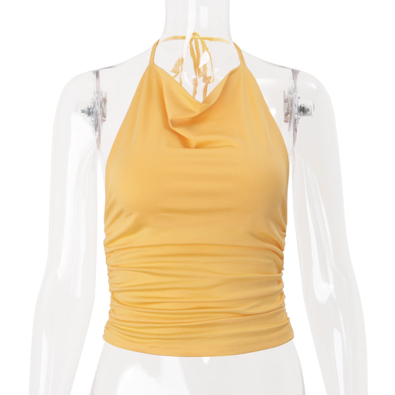 Women Clothing Summer Sexy Bare Back Slim Fit Short Halterneck Vest Top Women