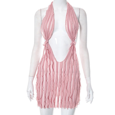 Women Clothing Summer Pattern Sexy Bandeau Lace up Short Dress