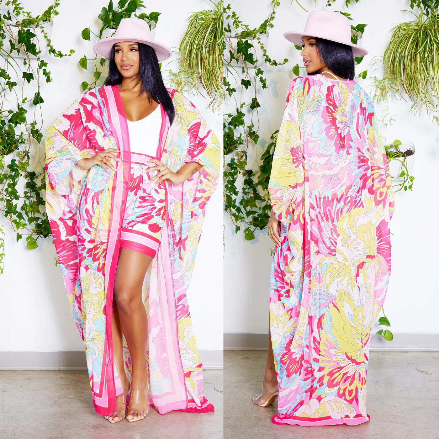 Chiffon Printed Blouse Shorts Suit Sun Protection One Sleeve Cardigan Beach Two Piece Set Women