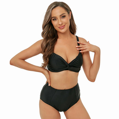 Bikini Lady Sexy High Waist Split Swimsuit Bikini Solid Color Swimsuit