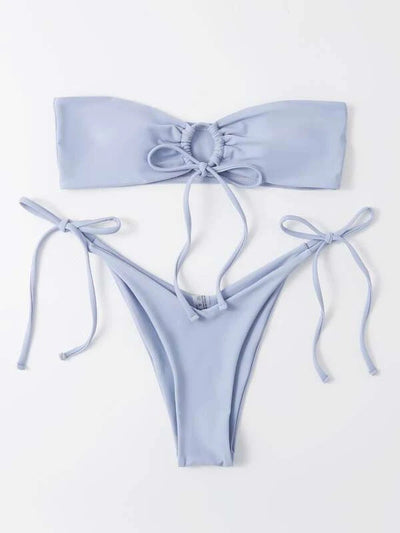 Women Seperated Swimwear Low Waist Basic Strapless Solid Color Tube Top Sexy Bikini