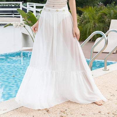 White Hollow Out Cutout out Mesh Ruffled High Grade One Piece Swimsuit Women