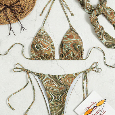 Women Swimsuit Split Printed Swimsuit Lace up Sexy Summer Women Bikini
