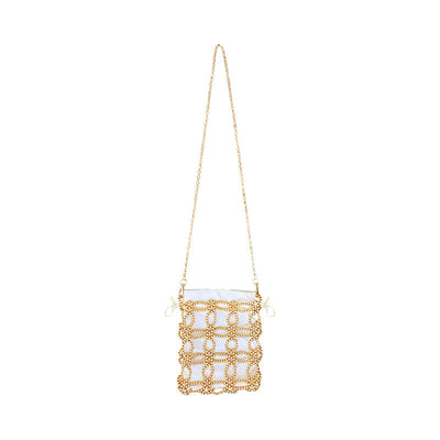 Artistic Fairy Floral Cutout Woven Beads Imitation Pearl Advanced Texture Mobile Phone Lipstick Chain Cross Body Bag