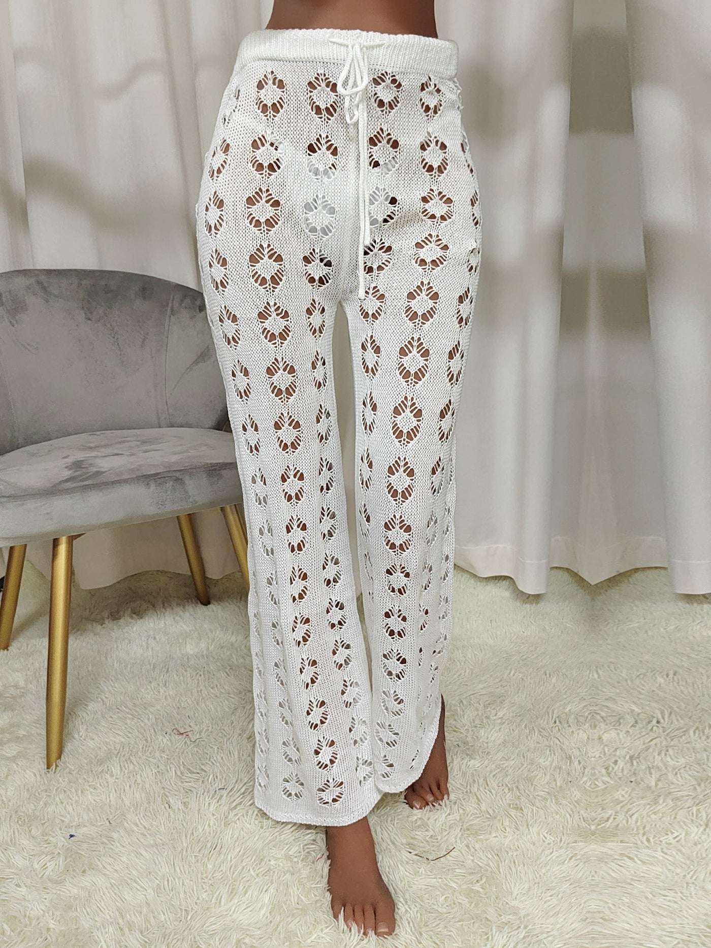 Women Pants Women Clothing Sexy Cutout See Through Woven Bootcut Pants Beach Pants