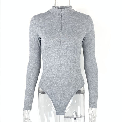 Autumn Winter Bottoming Shirt Women Clothing Long Sleeve Zipper Tight Bodysuit