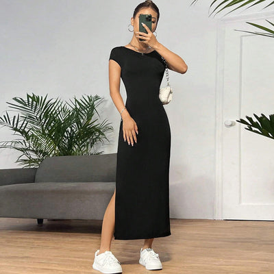 Women Clothing Spring Summer Slim Fit Sexy Backless Sheath Split Sleeveless Dress