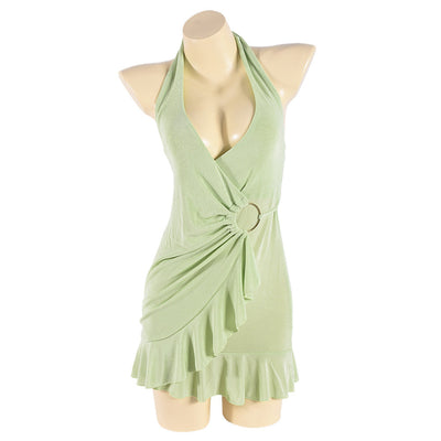 Women Autumn Hollow Out Cutout Exposed Neck Bandeau Sexy Glossy Stretch Dress