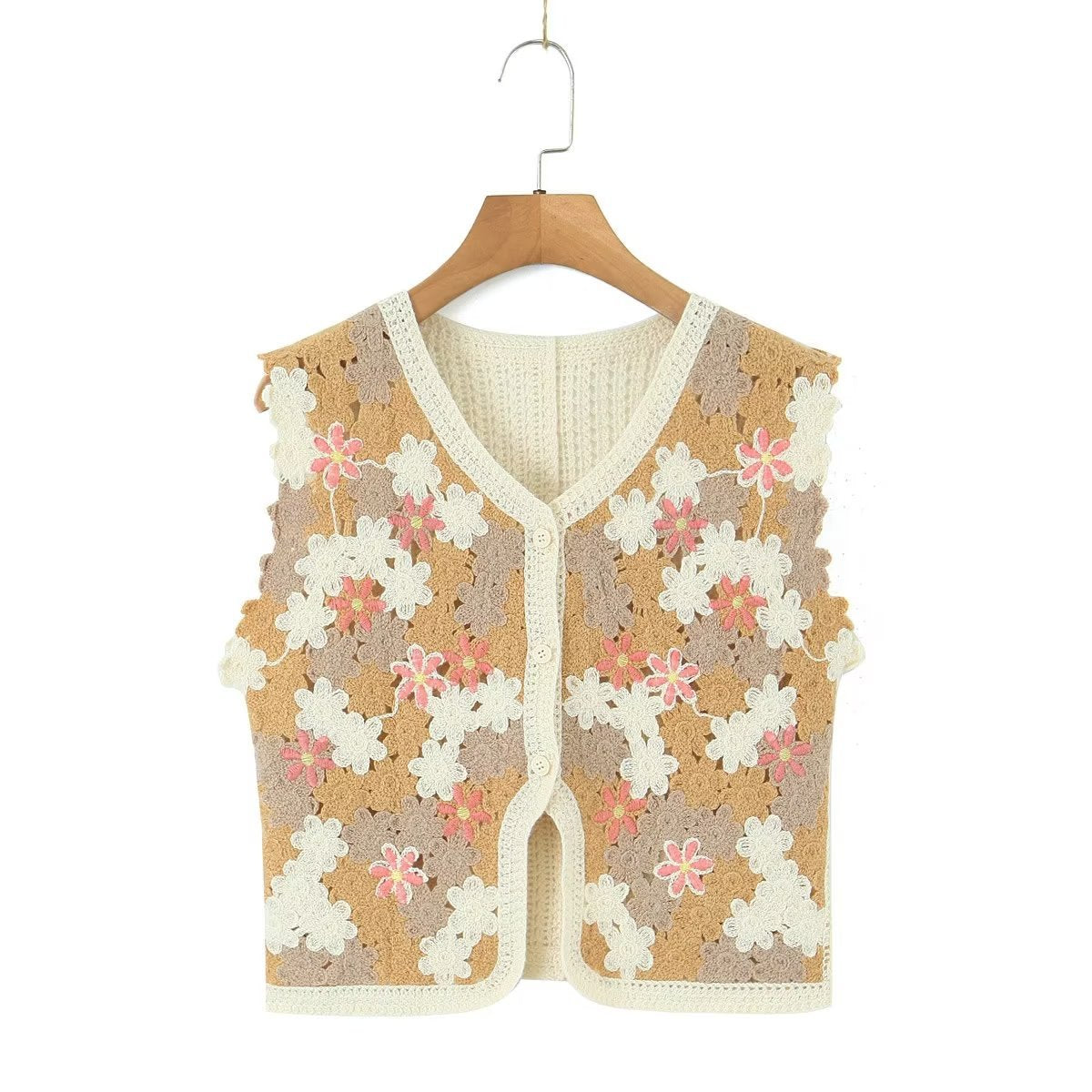 Women Retro Thailand Holiday Floral Vest Cardigan Top Casual All Matching Graceful