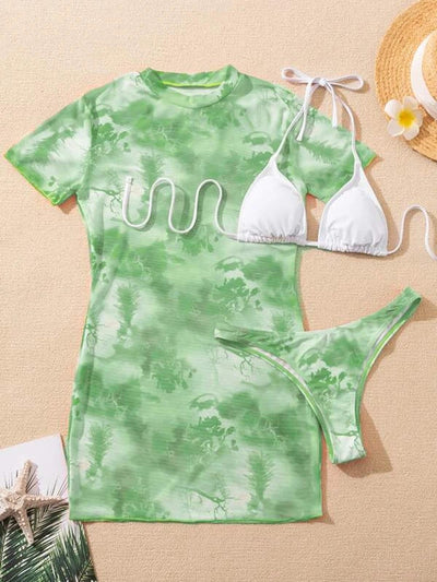 Bikini Outer Single Swimsuit Bikini Women Split Sleeved Blouse Swimsuit Three Piece Yongzh