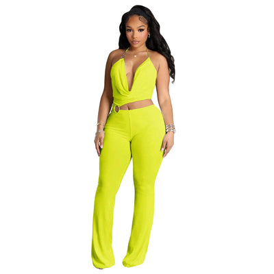 Women Clothing Supply Circle Decoration Sexy Halter Cropped Outfit Slim Fit Bodysuit