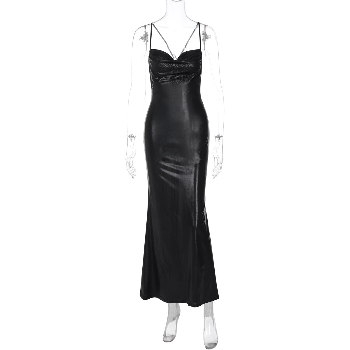 Women Clothing Winter Sexy Backless Pleated Suspender Bright Color Dress Women