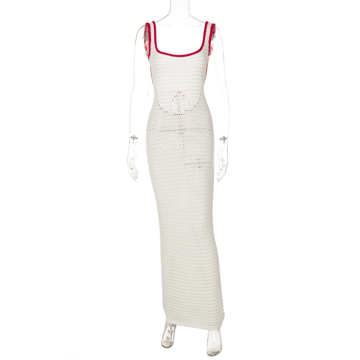 Women Clothing Autumn Sexy Cutout Knitted Contrast Color Bare Back Dress