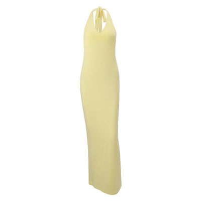 Women Clothing Summer Sexy V neck Halter Backless High Waist Slim Solid Color Dress