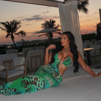 Women Printed Wear Hollow Out Cutout Slim Hip Lace up Backless Casual Elegant Maxi Dress