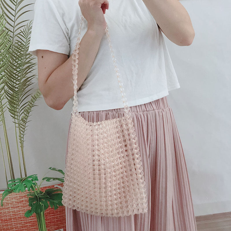 Transparent Square Beaded Bag Acrylic Hand Woven Bag Casual Hand Carrying Shoulder Bag Women