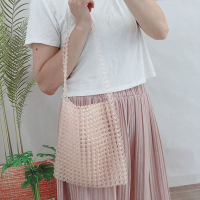 Transparent Square Beaded Bag Acrylic Hand Woven Bag Casual Hand Carrying Shoulder Bag Women