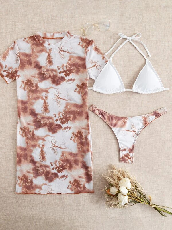 Bikini Outer Single Swimsuit Bikini Women Split Sleeved Blouse Swimsuit Three Piece Yongzh