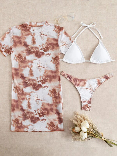 Bikini Outer Single Swimsuit Bikini Women Split Sleeved Blouse Swimsuit Three Piece Yongzh