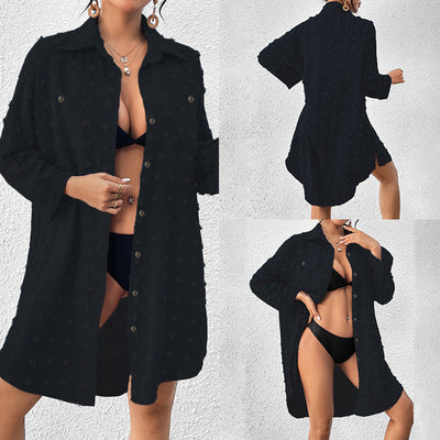 Vacation Sun Protection Clothing Women Beach Jacket Beach Cover Up Breasted Shirt Swimsuit Outwear