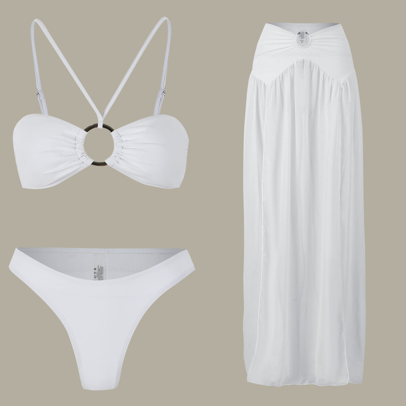 Tube Top Bikini Skirt Three Piece Set Pure White Split Swimsuit Women Suit