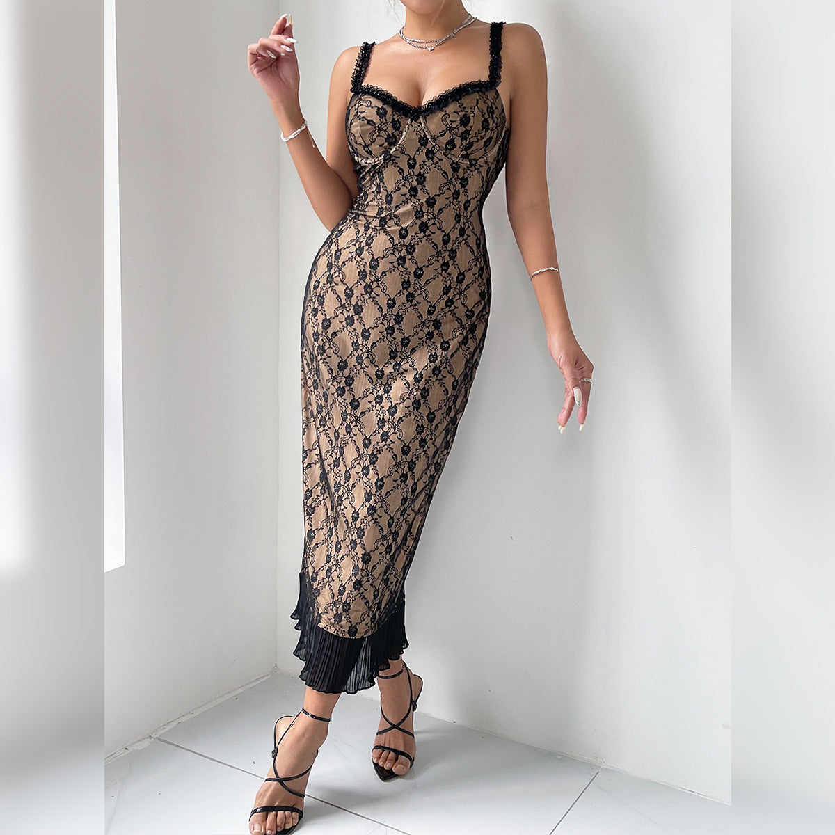 Travel Comfortable Breathable Lace Long Lace Sexy Sling Dress Women