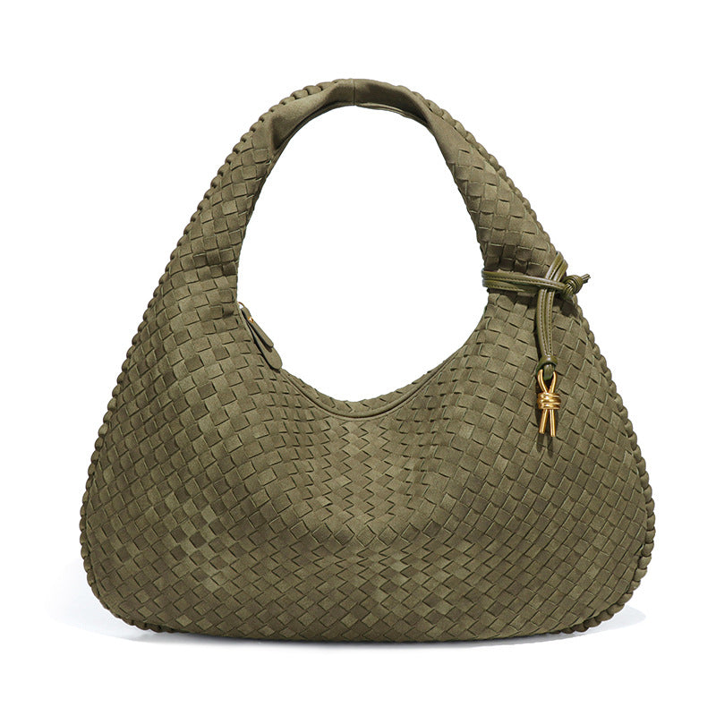 Woven Bag Dumplings Bag Hand Carry Office Underarm Bag Autumn Winter Retro Suede Surface Soft Leather