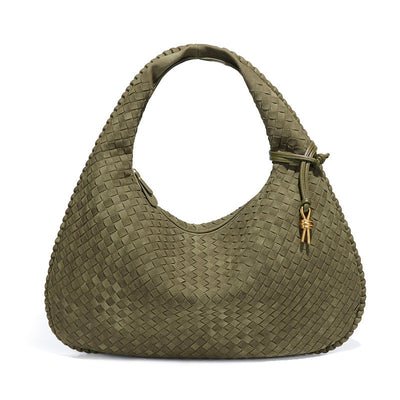 Woven Bag Dumplings Bag Hand Carry Office Underarm Bag Autumn Winter Retro Suede Surface Soft Leather