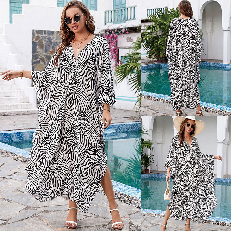 Printed Loose Robe Vacation Maxi Dress Women Beach Jacket Beach Cover Up