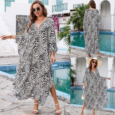 Printed Loose Robe Vacation Maxi Dress Women Beach Jacket Beach Cover Up