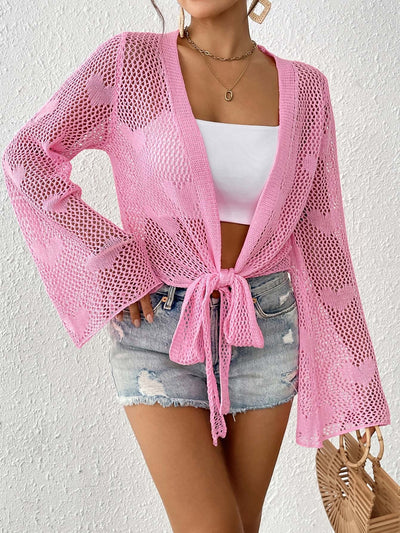 Women Cardigan Clothing Spring Summer Lace up Bow Bell Sleeve Mechanism Shirt Beach Cover Up