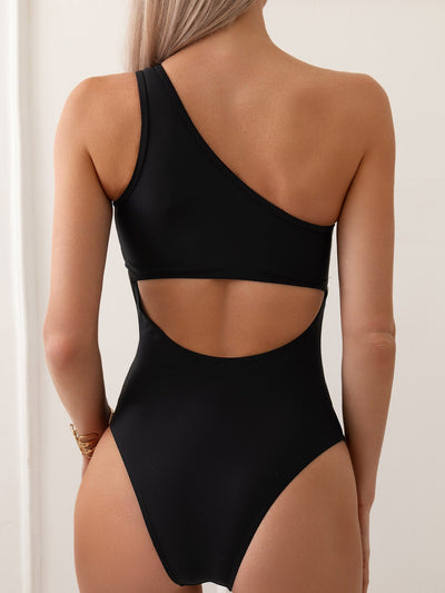 Women Swimsuit Mesh Stitching Jumpsuit Sexy One Shoulder One Piece