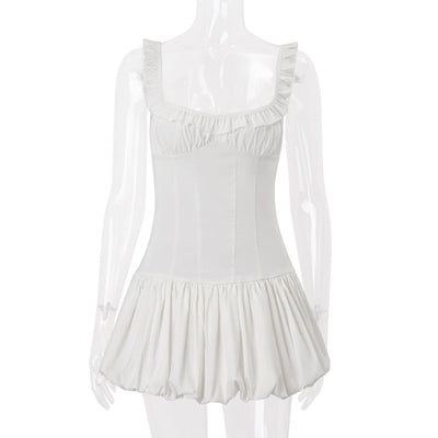 Women Clothing Summer Sexy High Sense Elegant Low Cut Pleated Tulle Tutu Dress Women