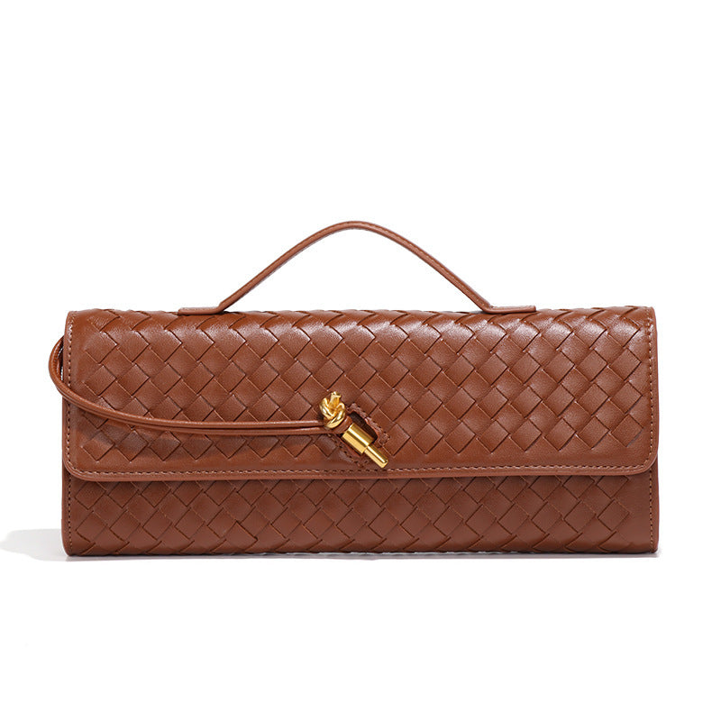 Woven Dinner Bag Soft Leather Mid Ancient Baguette Bag File Holder Horizontal Crossbody Bag Women