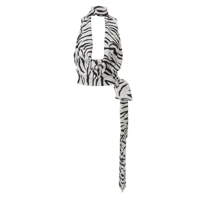 Women Clothing Summer Sexy Zebra Pattern Swing Collar Hollow Out Cutout out Short Vest Top