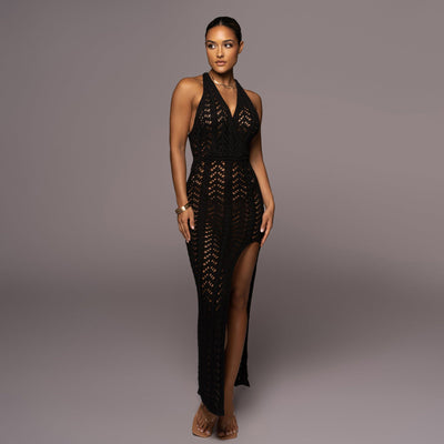Women Clothing Hollow Out Cutout Out Camisole Dress Sexy Lady High Slit Knitted Beach Dress