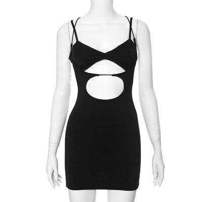 Women Clothing Spring Sleeveless Lace up Hollow Out Cutout out Sexy Sheath Dress